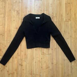 Babaton Aritzia black long sleeve ribbed cropped polo medium